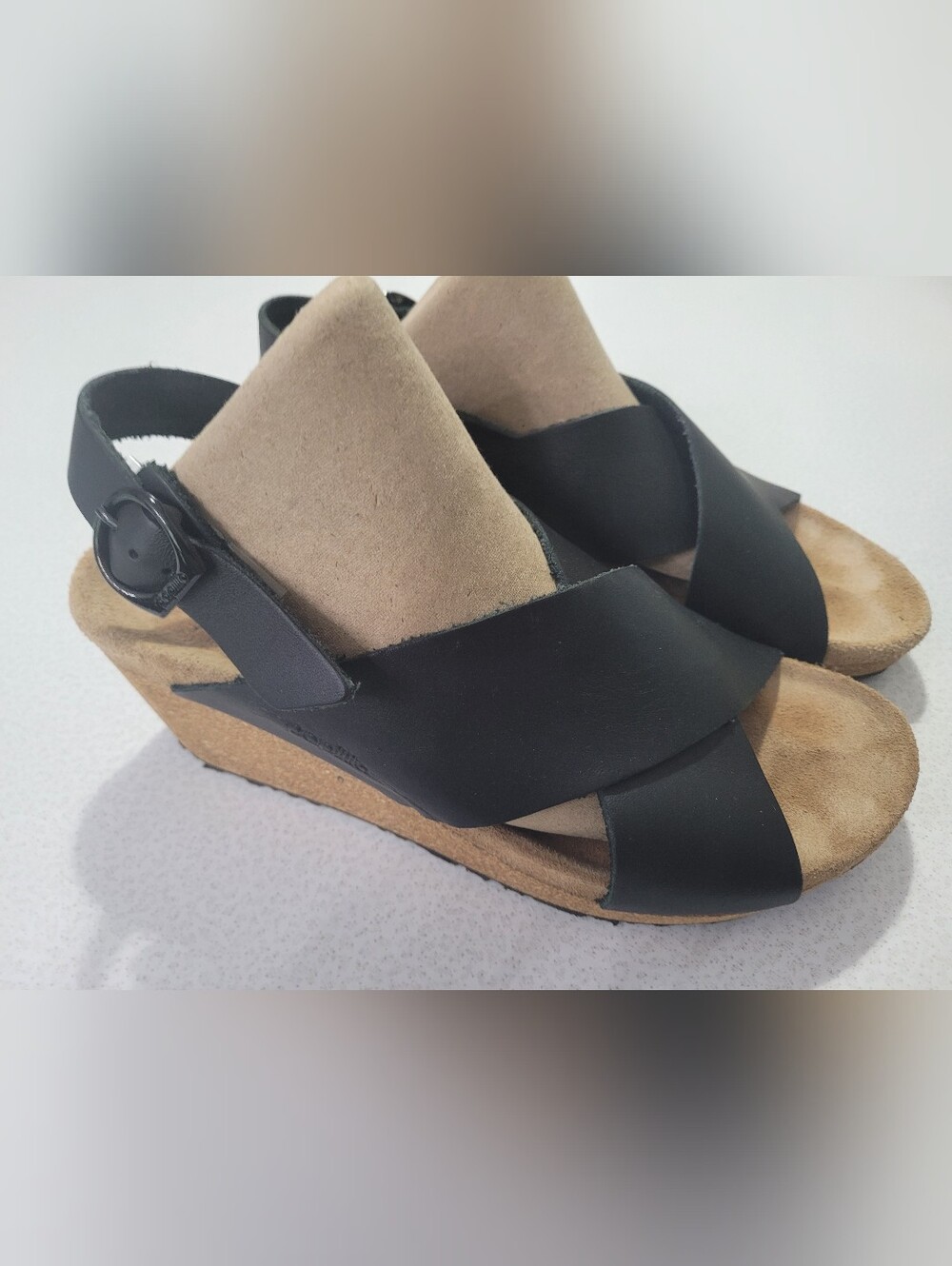 PAPILLIO By BIRKENSTOCK SAMIRA LEATHER BLACK WEDGE SANDALS SIZE EU40/US 9